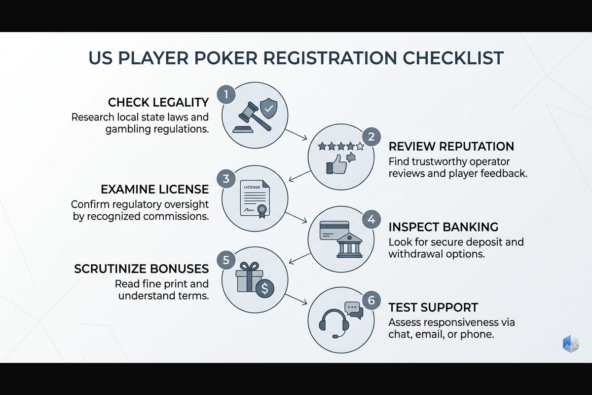Lista de comprobación de seis pasos antes de registrarte en una sala de poker en EE. UU.