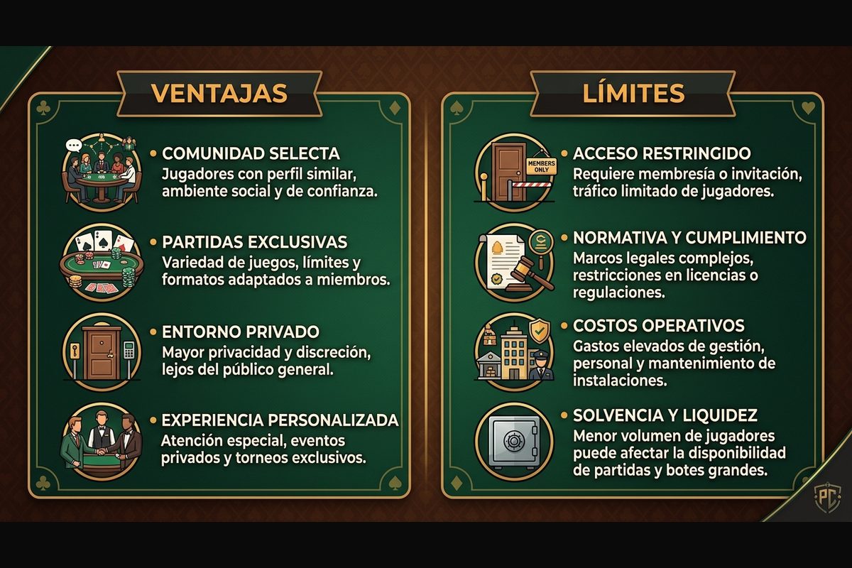 Comparação de vantagens e limitações do modelo de clube privado de poker