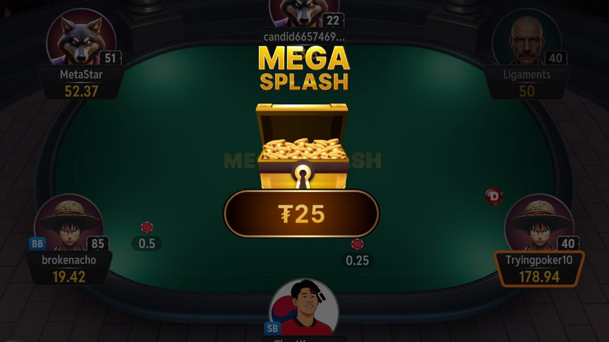 Splash Pot sendo concedido em uma mesa de 5-Card PLO
