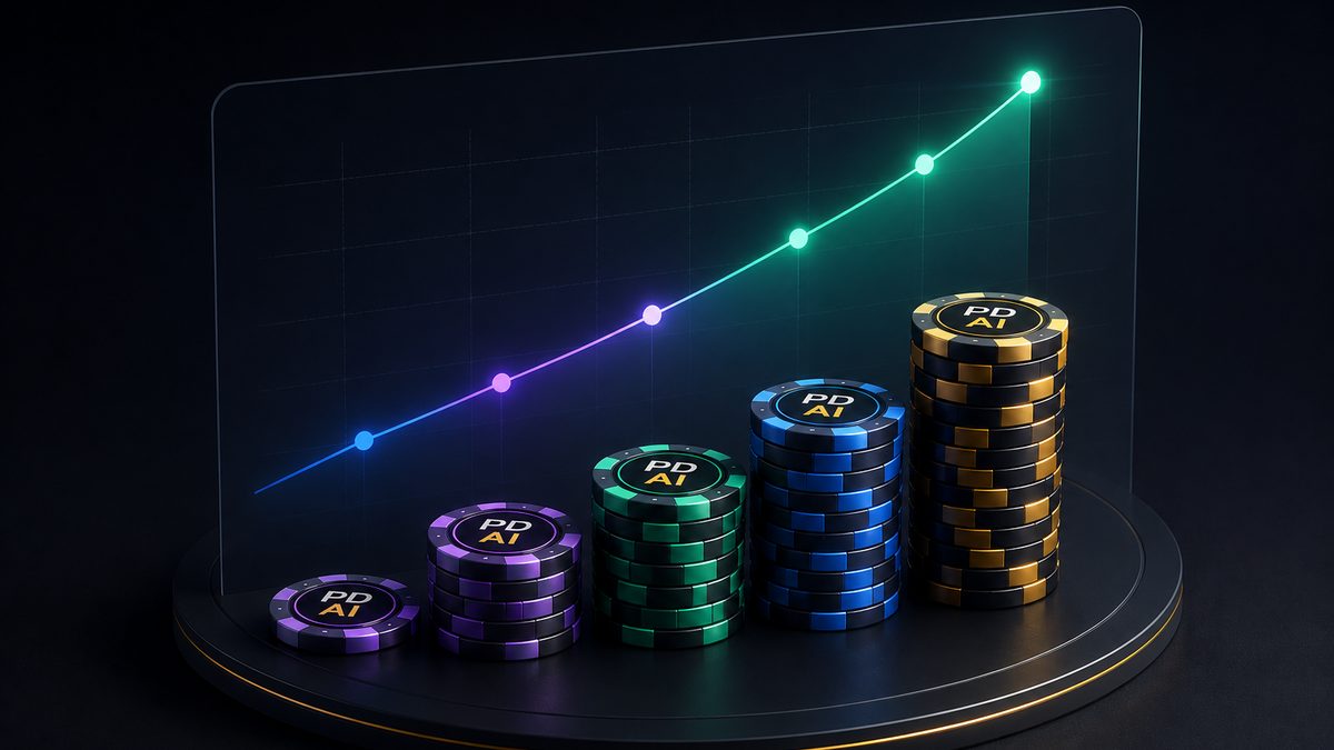 Holographic growth chart showing middle stage MTT chip accumulation strategy