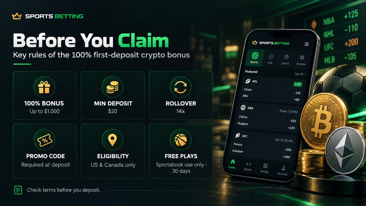 Sports Betting: Bono Cripto 100% 1er depósito hasta $1000. Reglas clave, app de apuestas, Bitcoin y Ethereum.