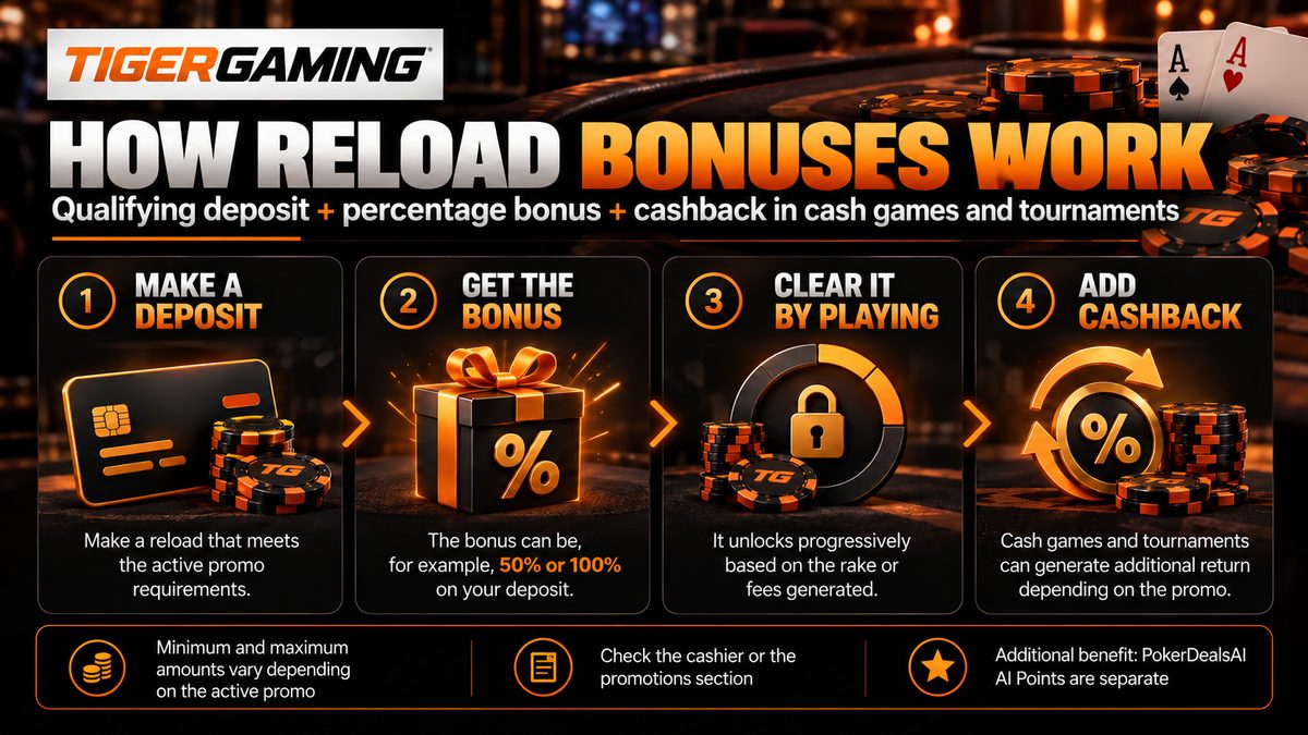 Tiger Gaming: Guía de bonos reload, cashback, valor extra y promos de depósito. Revisa antes de recargar.
