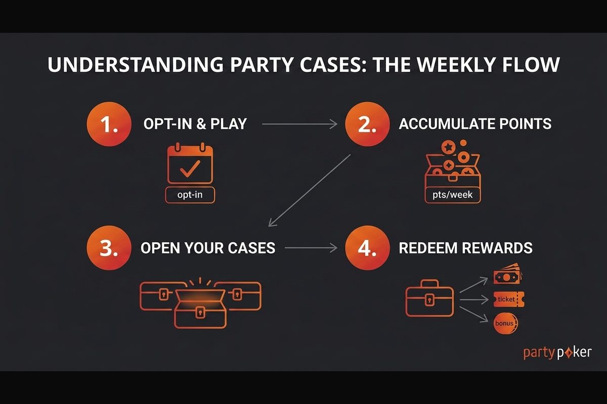 Los cuatro pasos del funcionamiento semanal de Party Cases en partypoker